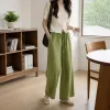 Green Tencel nine-inch pants for women, slimming, breathable and casual trousers details Picture